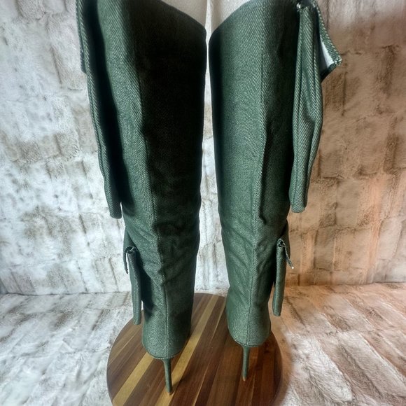 Unique Green Denim Heel Boots With 2 Pockets With Velcro Closures - Picture 8 of 9